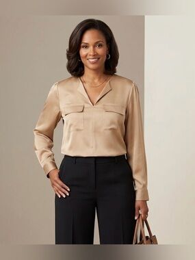 Jones New York Signature - V-neck Satin Blouse (New with Tags)